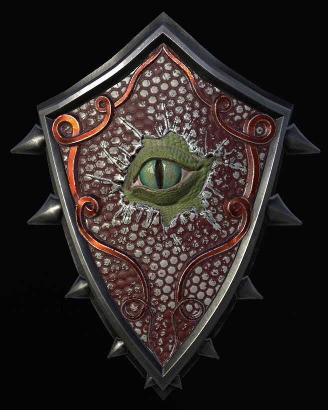 Shield with eye low poly 6 texture options and high poly Low-poly 3D model_7