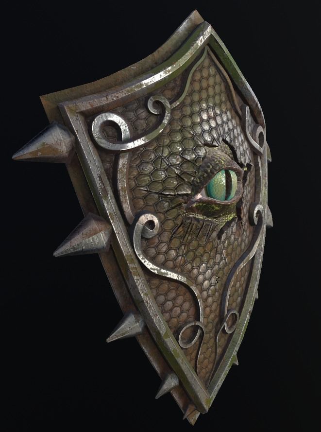 Shield with eye low poly 6 texture options and high poly Low-poly 3D model_35