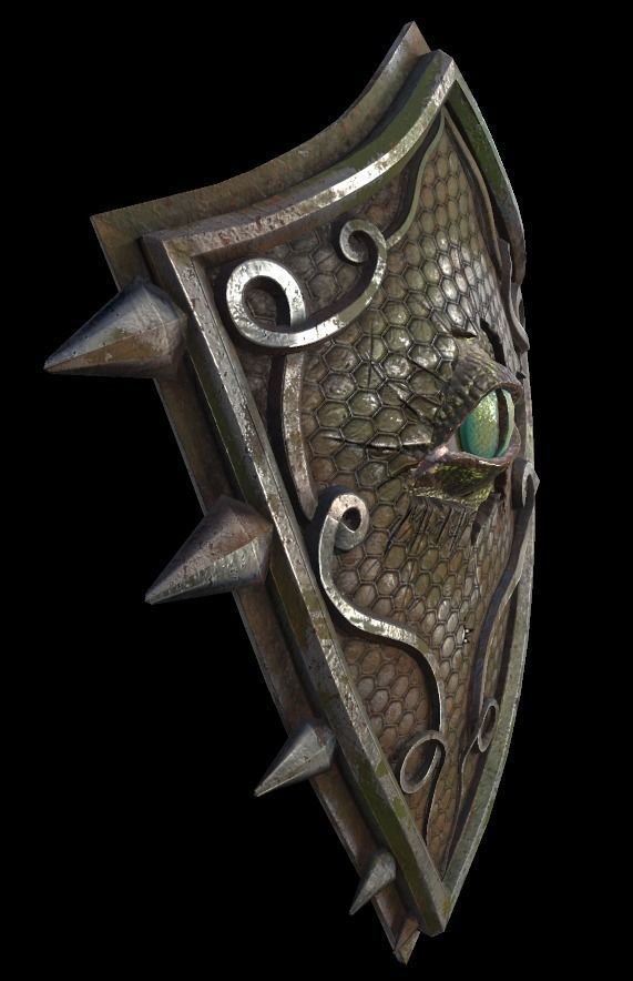 Shield with eye low poly 6 texture options and high poly Low-poly 3D model_36