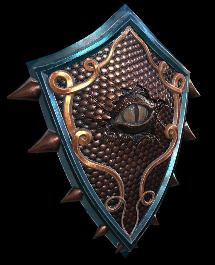 Shield with eye low poly 6 texture options and high poly Low-poly 3D model_43