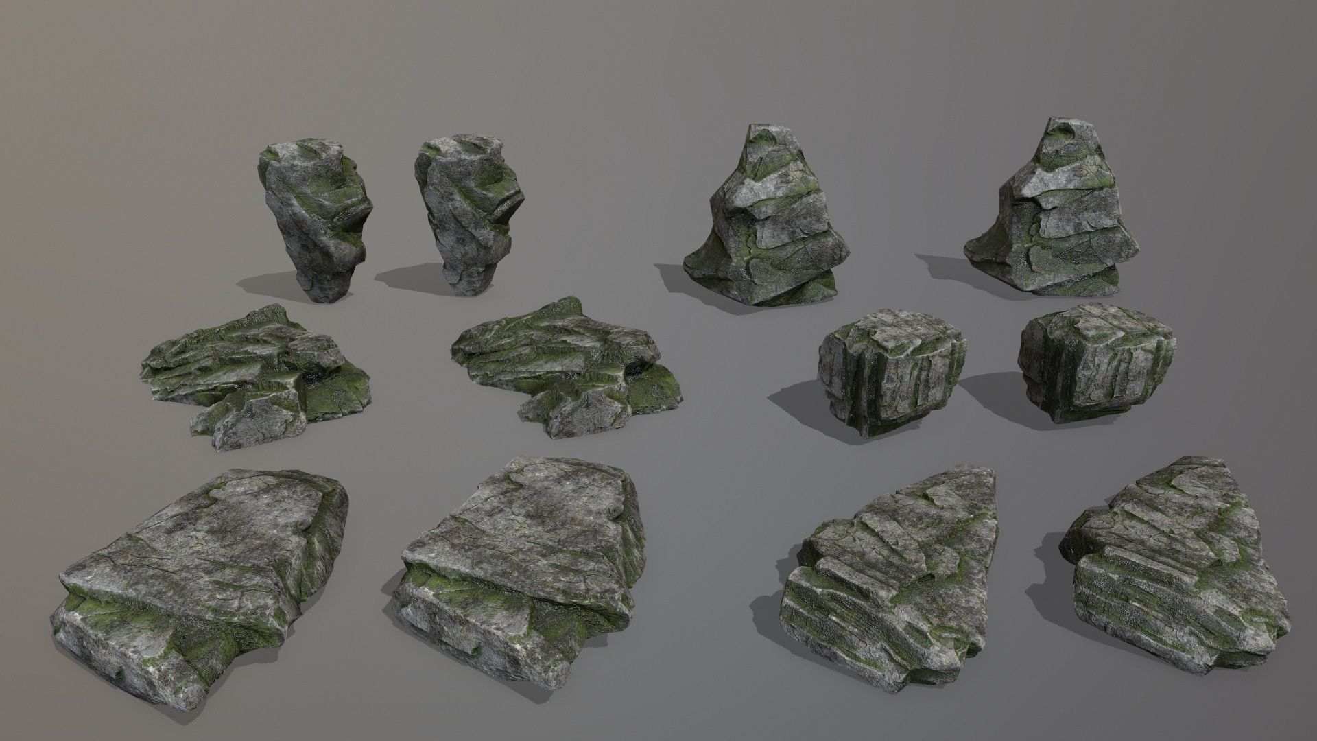 Rock Set with moss Low-poly 3D model_27
