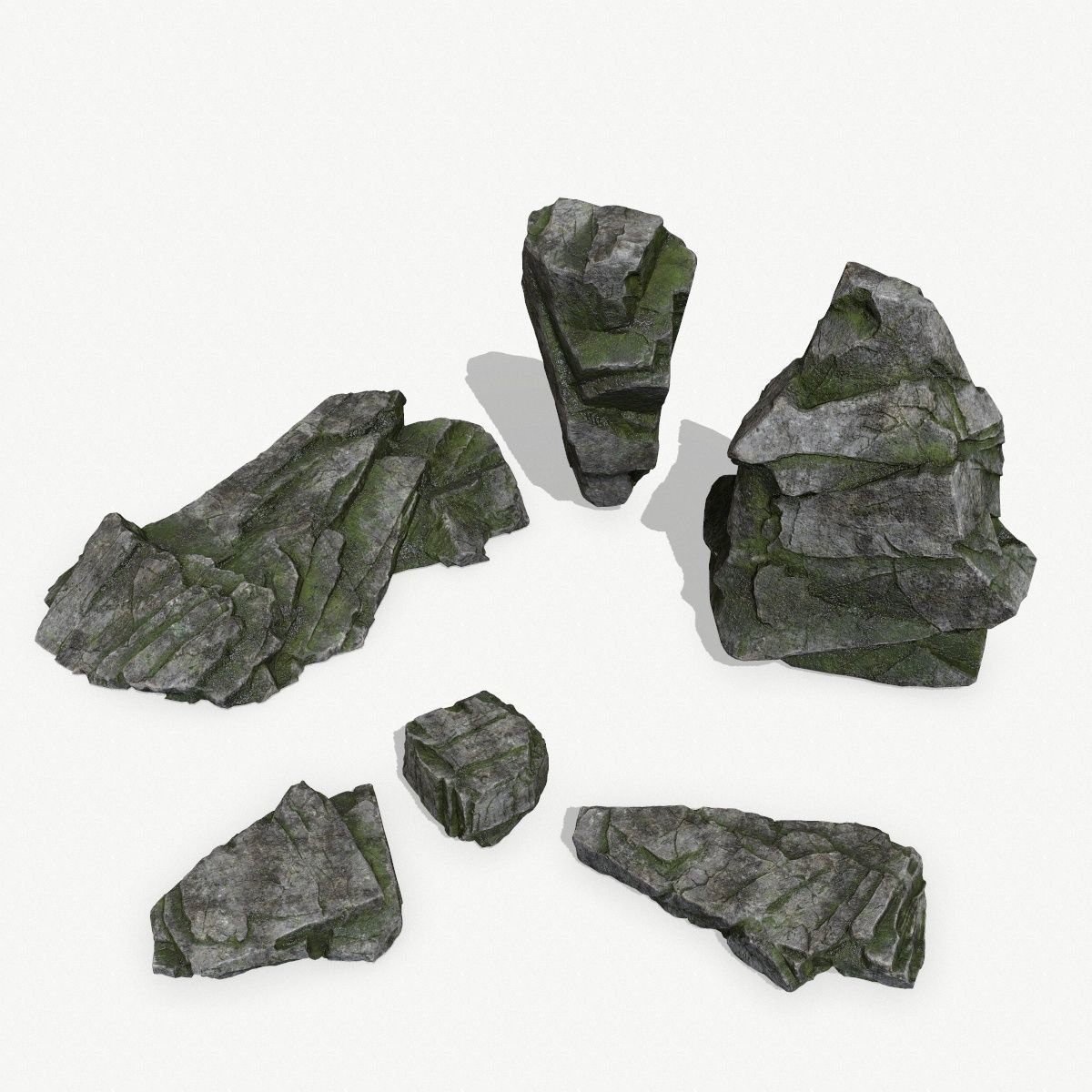 Rock Set with moss Low-poly 3D model_1