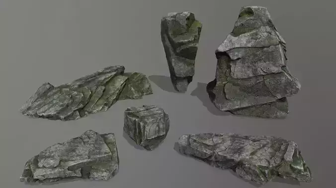 Rock Set with moss Low-poly 3D model