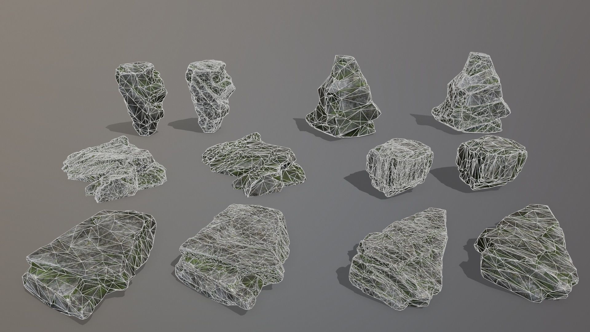 Rock Set with moss Low-poly 3D model_28