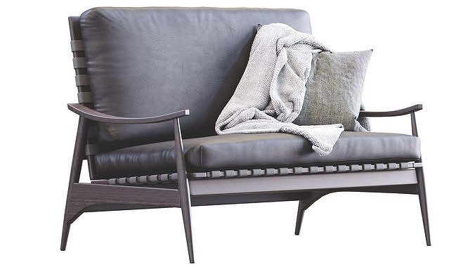 Mid Century Outdoor Show Wood Sofa Leather 3D model 4