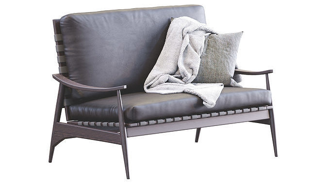 Mid Century Outdoor Show Wood Sofa Leather 3D model 2