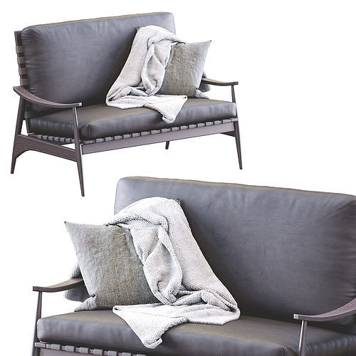 Mid Century Outdoor Show Wood Sofa Leather 3D model 5
