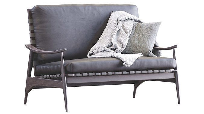 Mid Century Outdoor Show Wood Sofa Leather 3D model 3