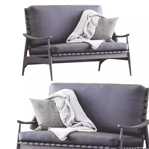 Mid Century Outdoor Show Wood Sofa Leather