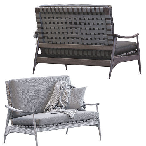 Mid Century Outdoor Show Wood Sofa Leather 3D model 7