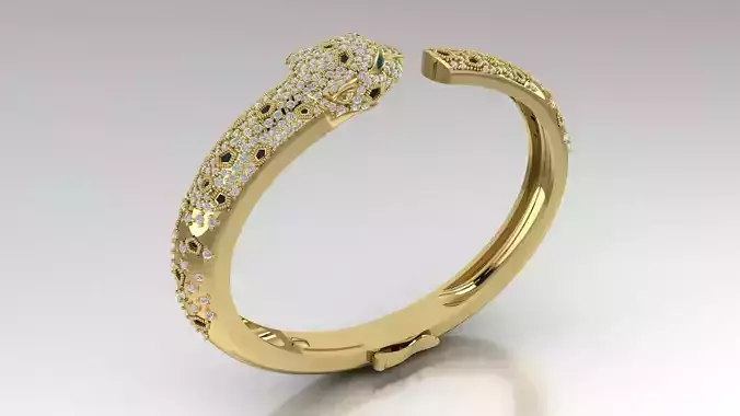 Bracelet 3D print model emerald and diamond ring