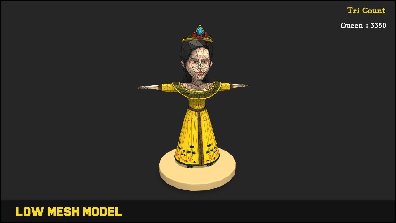 Low Poly Queen statue Low-poly 3D model_3