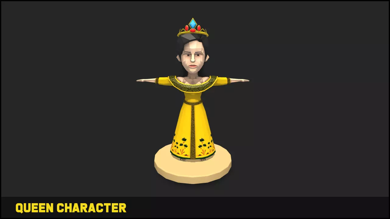 Low Poly Queen statue Low-poly 3D model_0