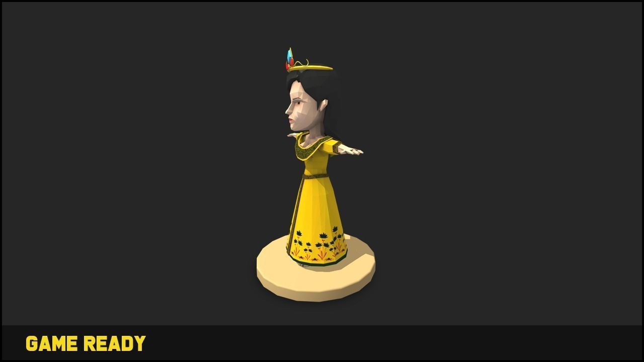 Low Poly Queen statue Low-poly 3D model_1