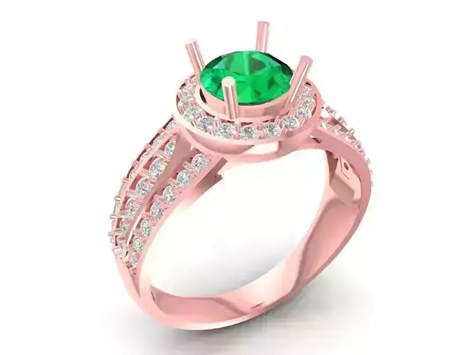 Emerald Center Halo Diamond Gold Ring for Women 1160