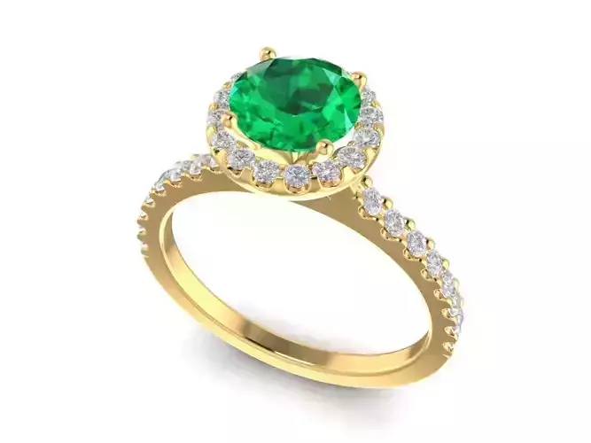 Elegant Round Cut Emerald Diamond Gold Ring for Women 1162