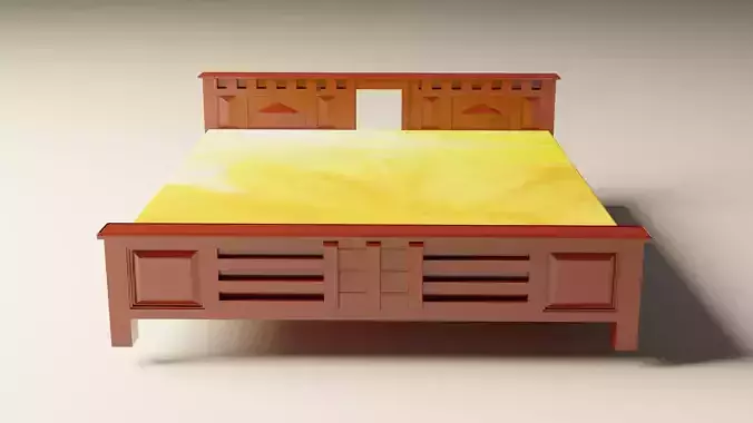 Classic brown wooden bed with yellow mattress