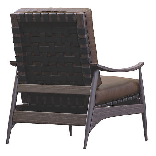 Mid Century Outdoor Show Wood Lounge Chair Leather 3D model 6