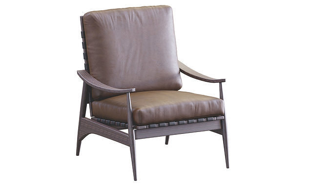 Mid Century Outdoor Show Wood Lounge Chair Leather 3D model 2