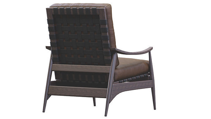 Mid Century Outdoor Show Wood Lounge Chair Leather 3D model 4