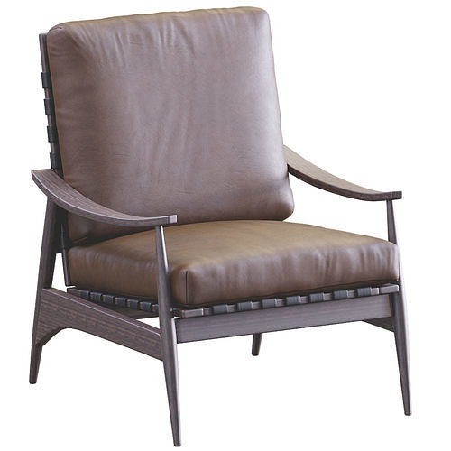 Mid Century Outdoor Show Wood Lounge Chair Leather 3D model 7