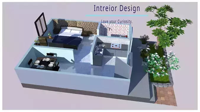 ONE BHK HOUSE PLAN WITH 3D MODEL