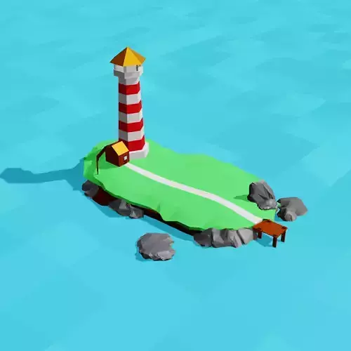 An island with a lighthouse in the middle of the sea
