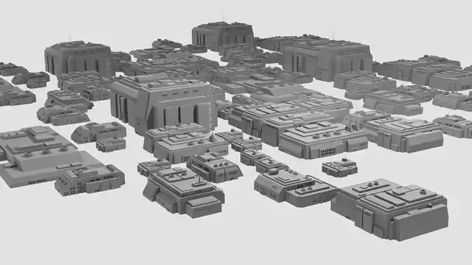 Sci-Fi Residential Buildings Pack - 10 Futuristic house block Low-poly 3D model