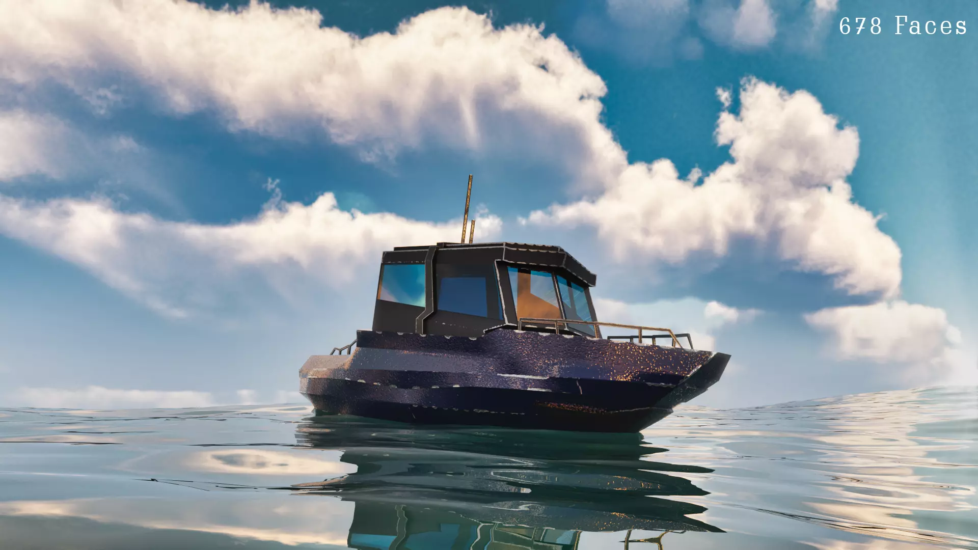 Realistic PBR low poly Cabin Cruiser Low-poly 3D model_0