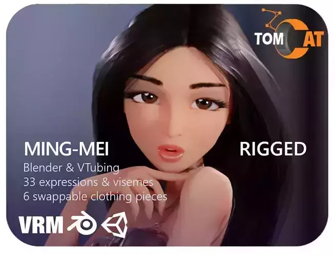 Ming-Mei Rigged Character for Blender and Vtubing  Low-poly 3D model