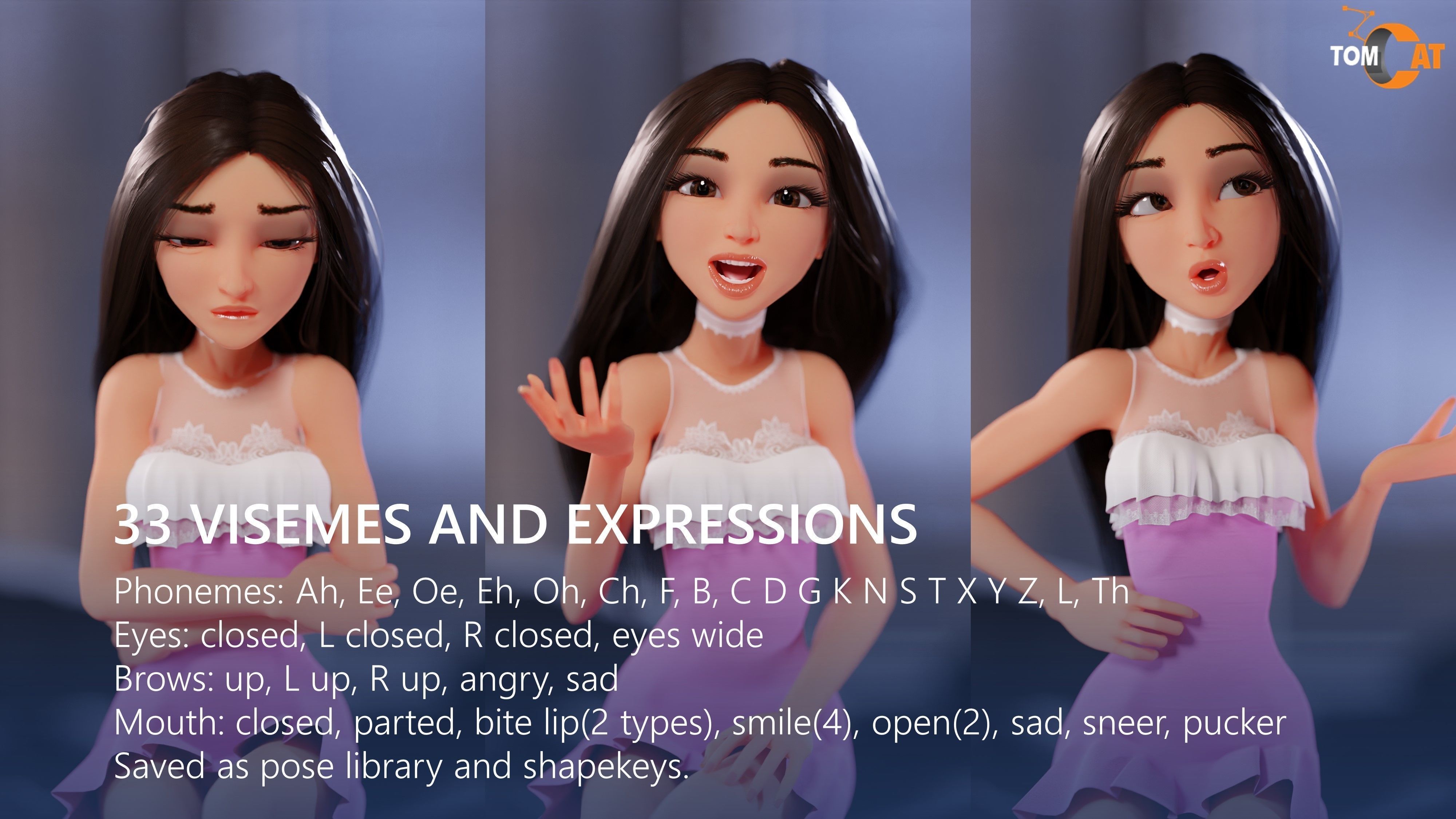 Ming-Mei Rigged Character for Blender and Vtubing  Low-poly 3D model_7