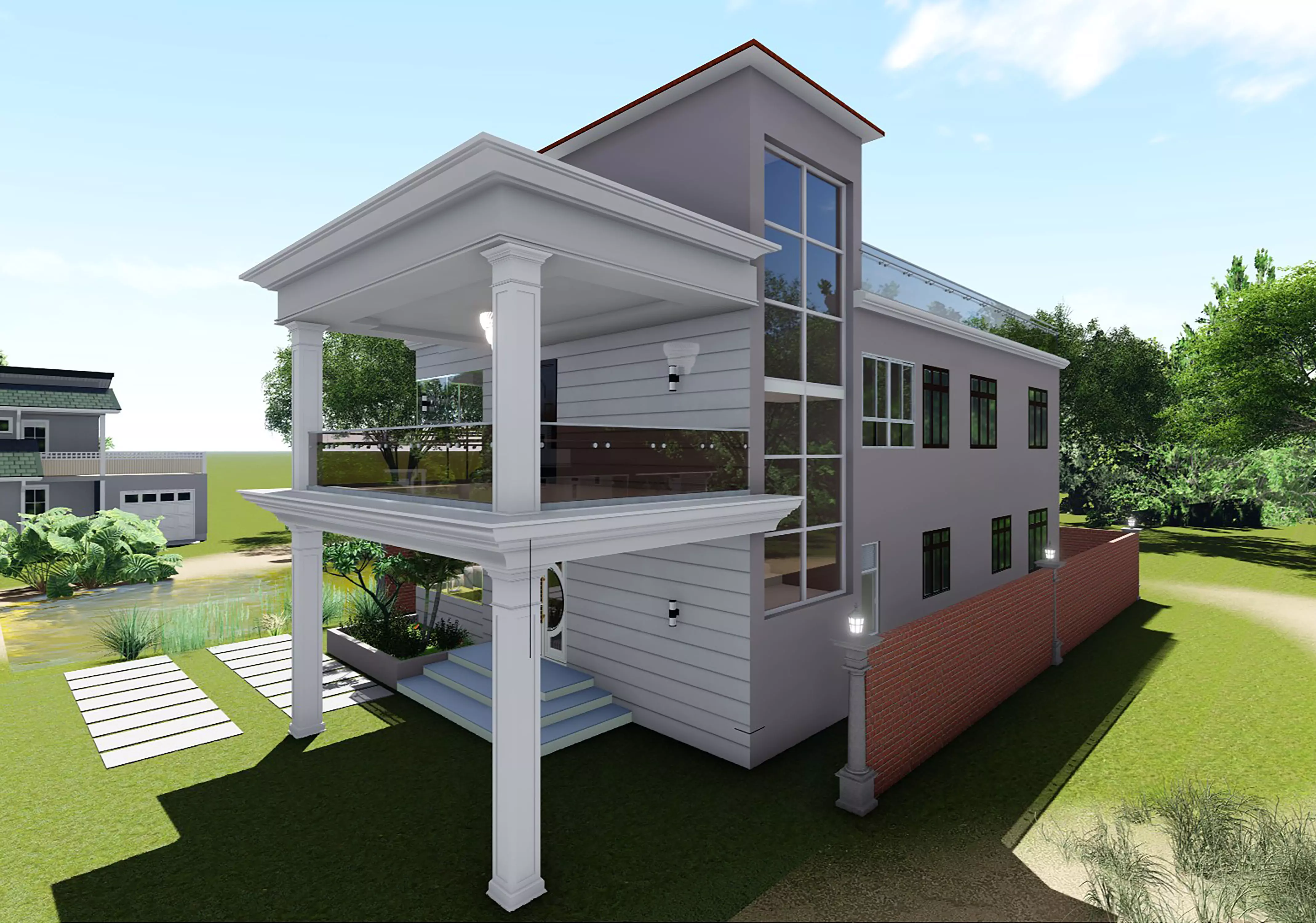 Modern Duplex House 3D model_0