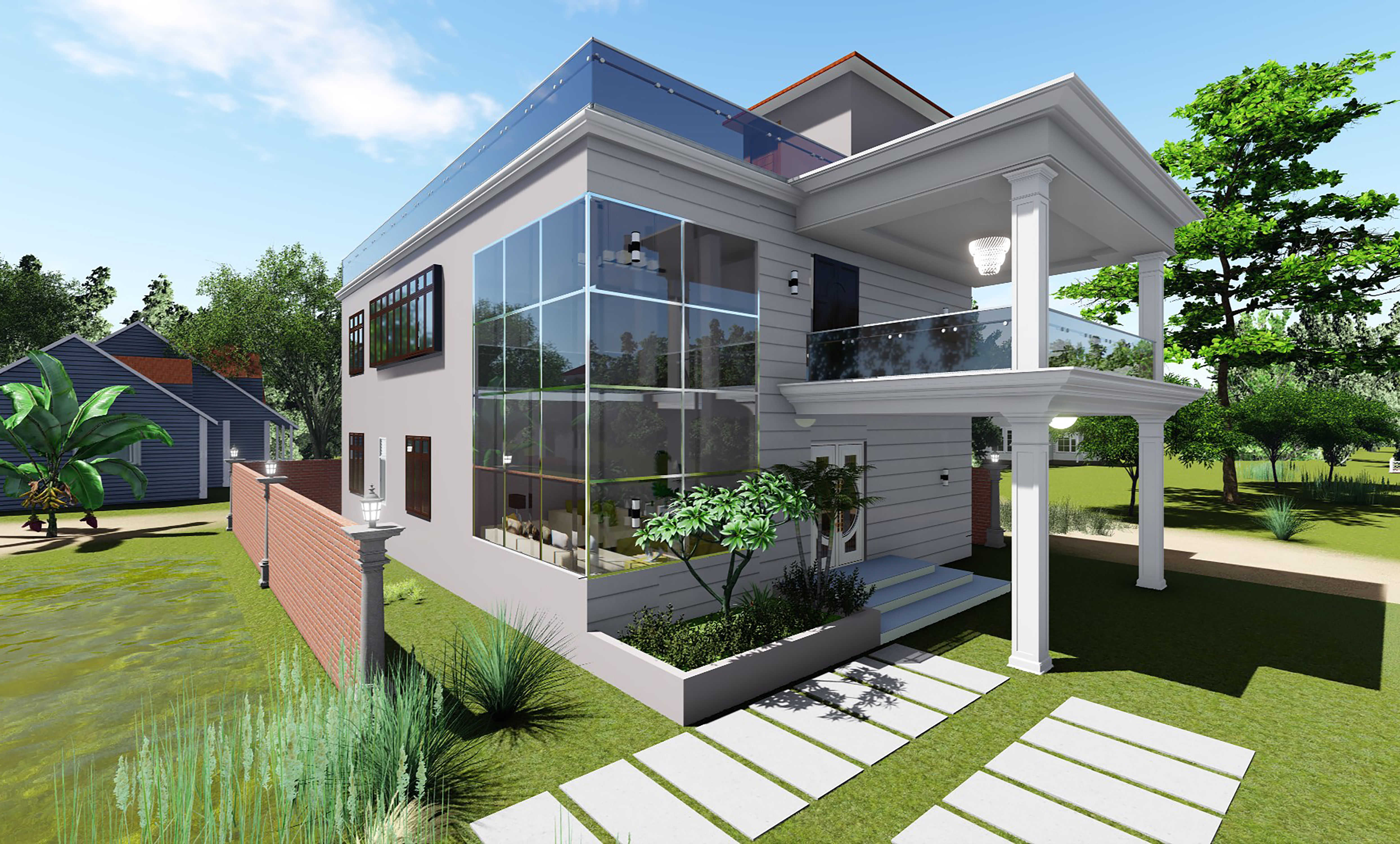 Modern Duplex House 3D model_4