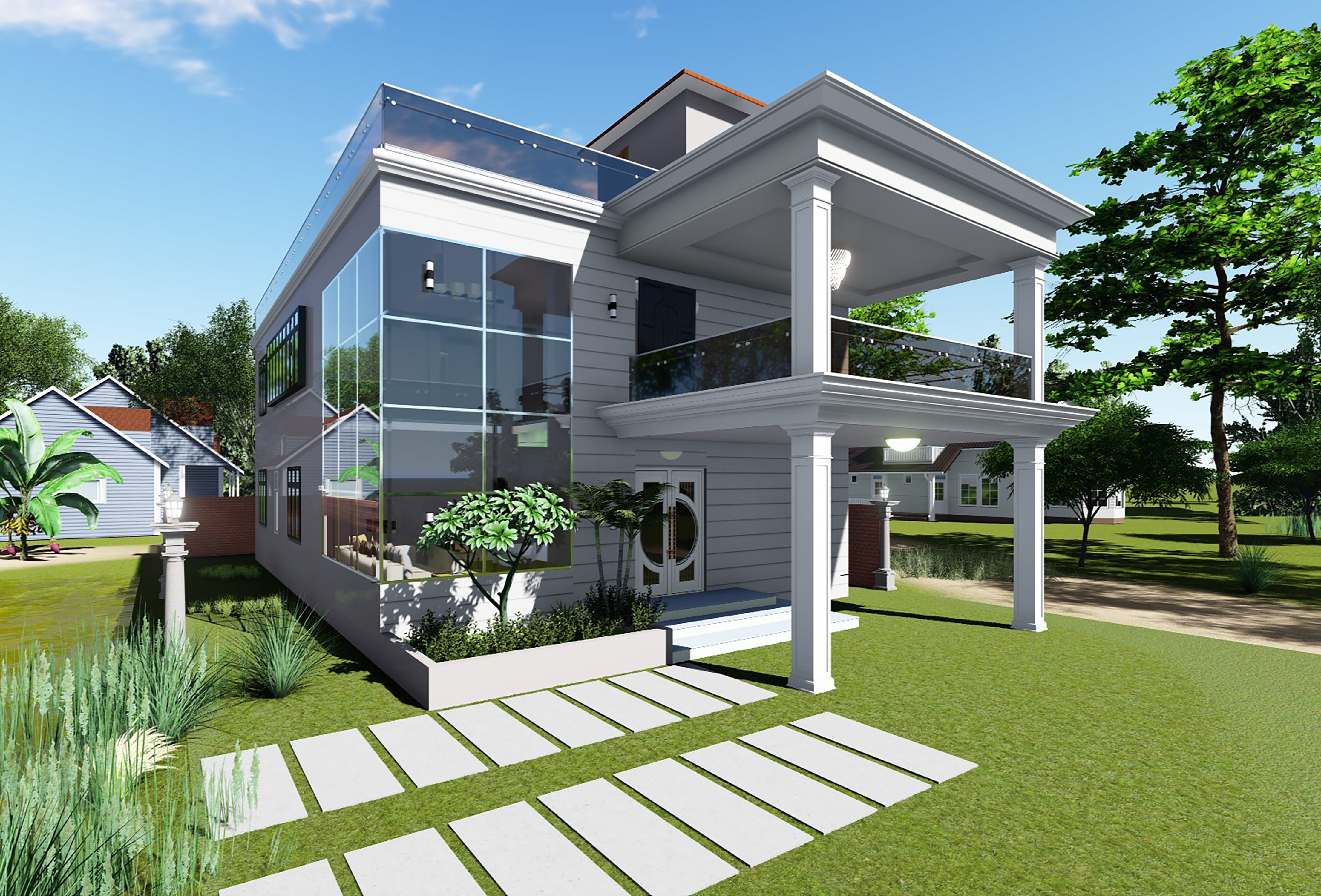 Modern Duplex House 3D model_2