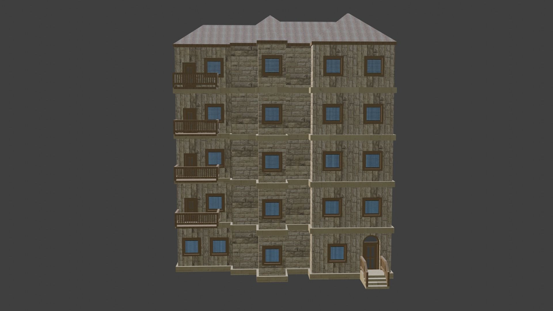 House Model 5 building Low-poly 3D model_2