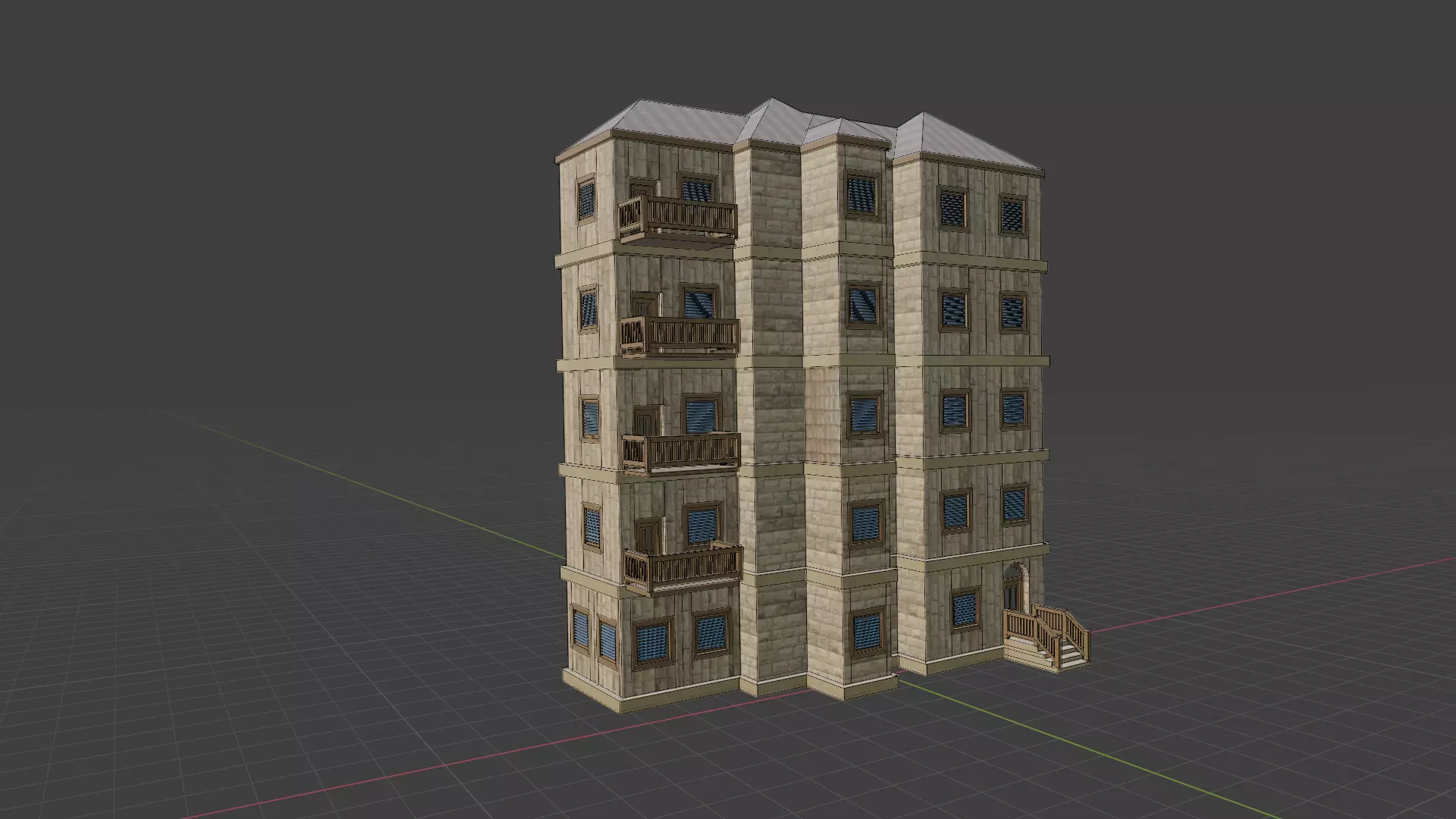 House Model 5 building Low-poly 3D model_0
