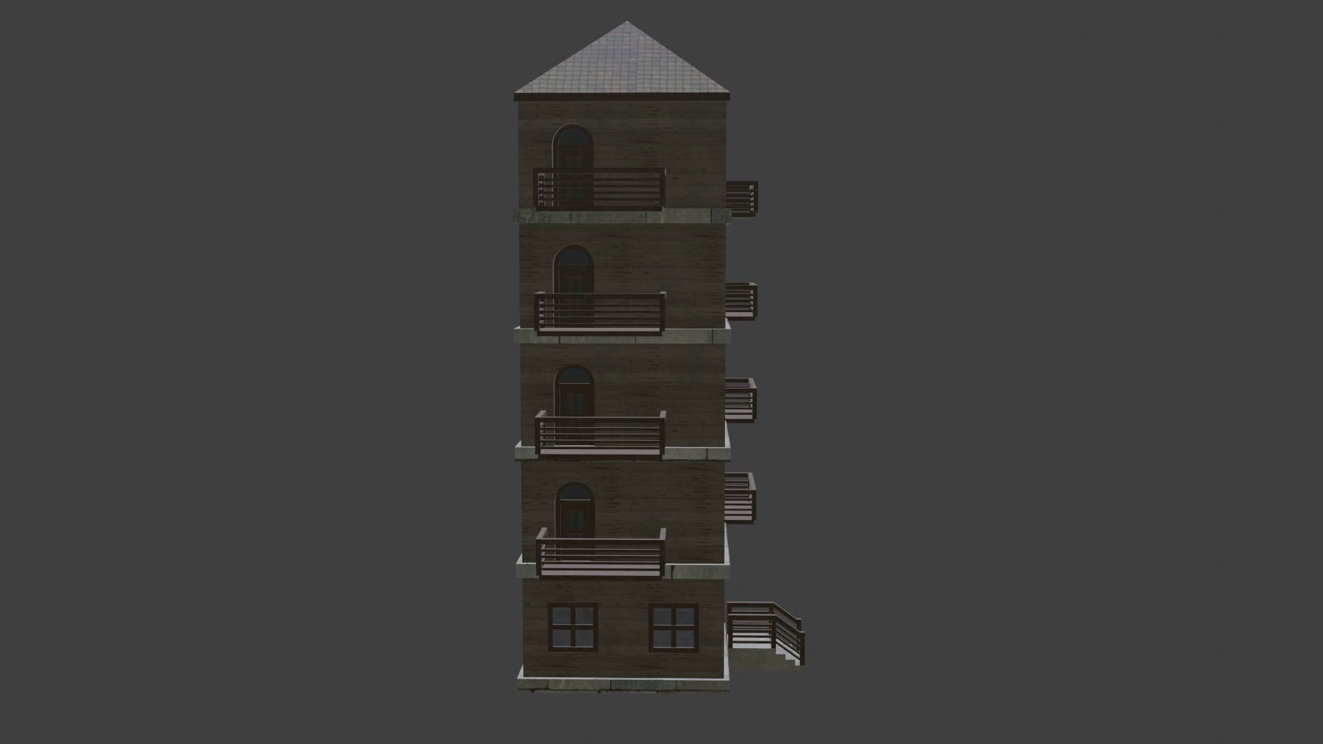 House Model 9 wooden building with balconies Low-poly 3D model_14