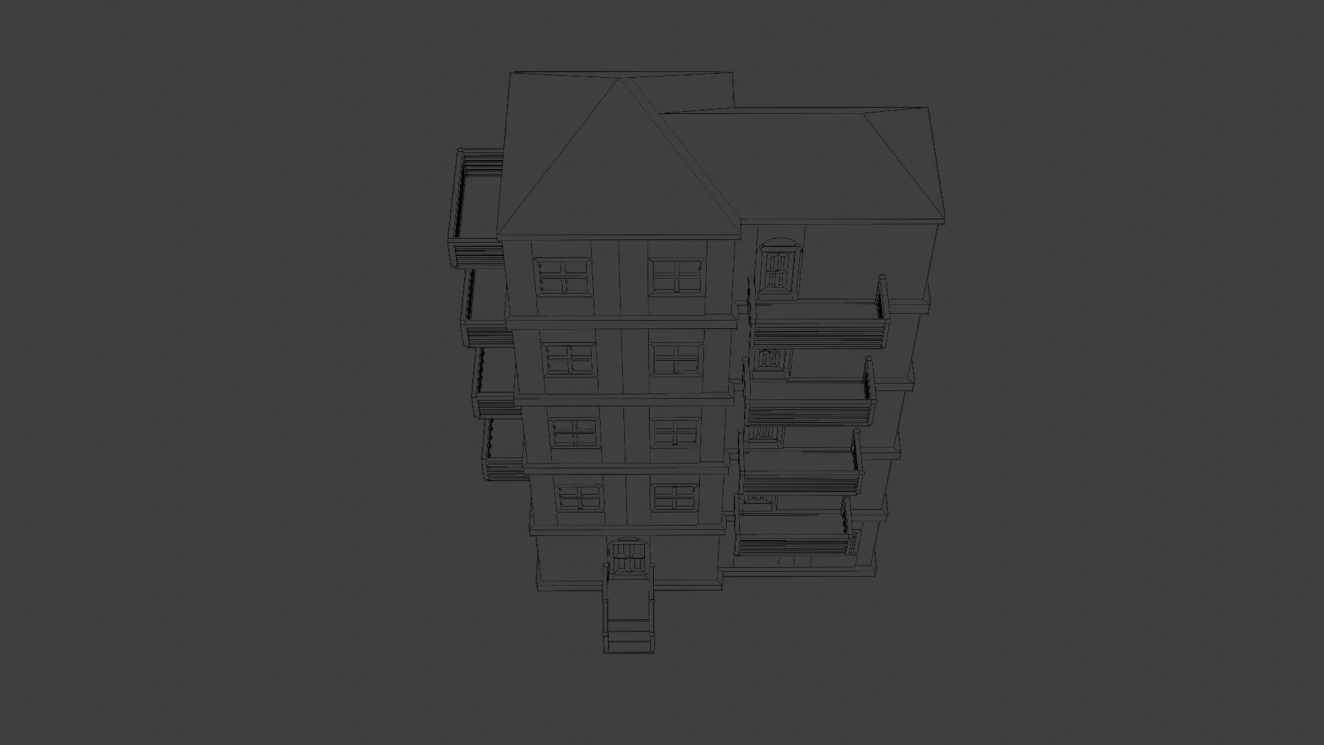 House Model 9 wooden building with balconies Low-poly 3D model_16