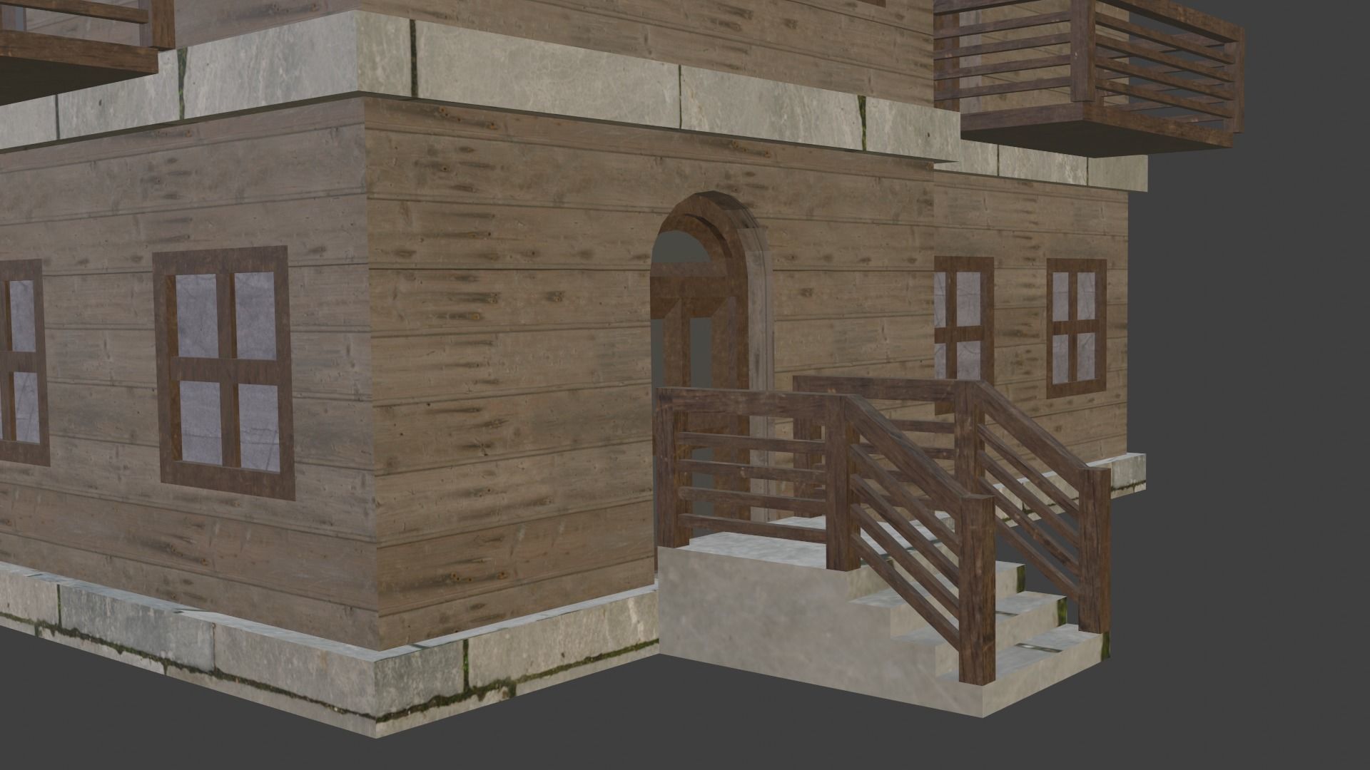 House Model 9 wooden building with balconies Low-poly 3D model_3