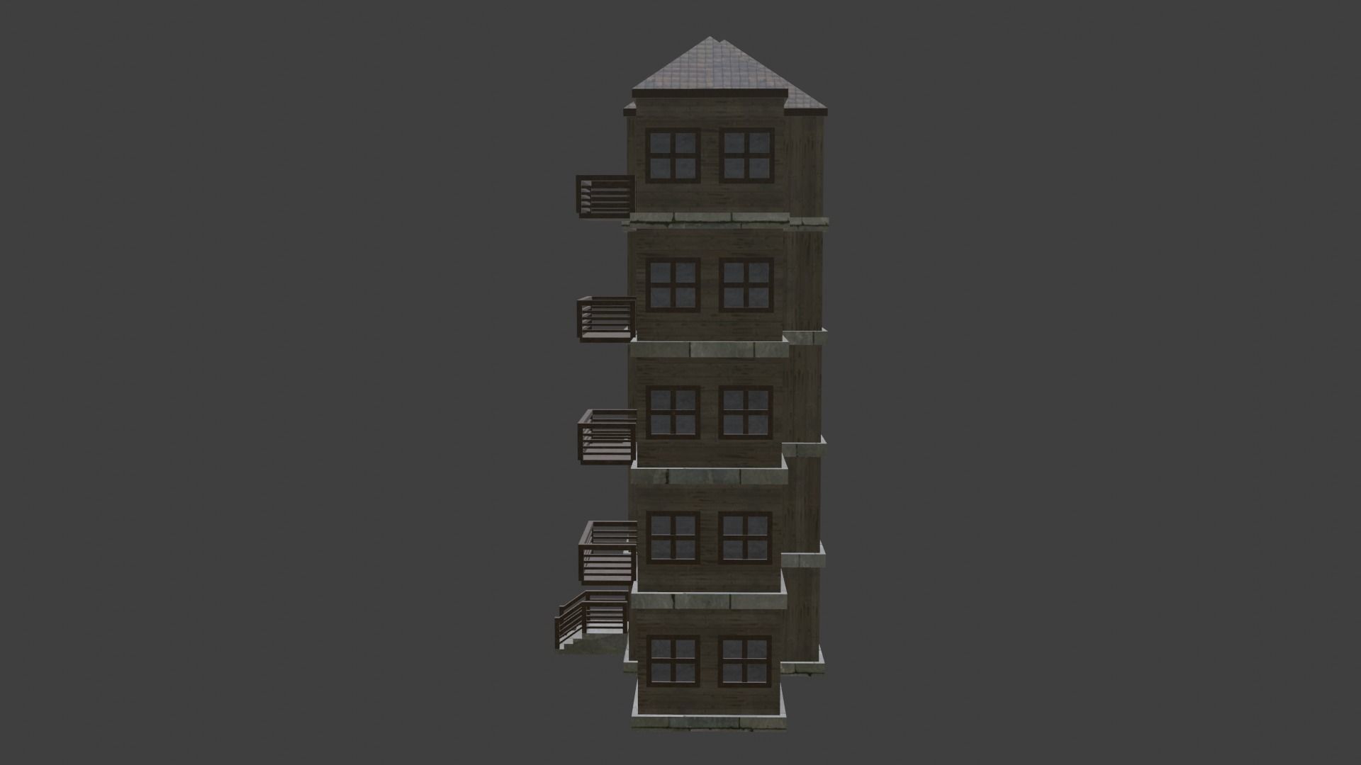 House Model 9 wooden building with balconies Low-poly 3D model_11