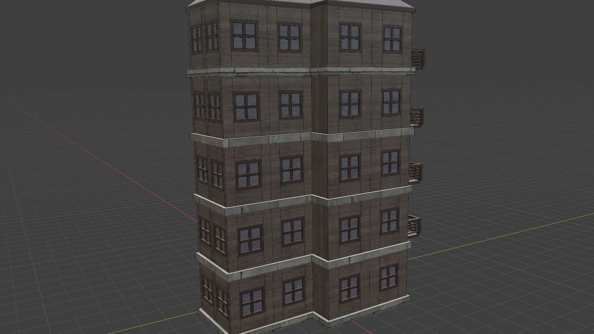 House Model 9 wooden building with balconies Low-poly 3D model_10