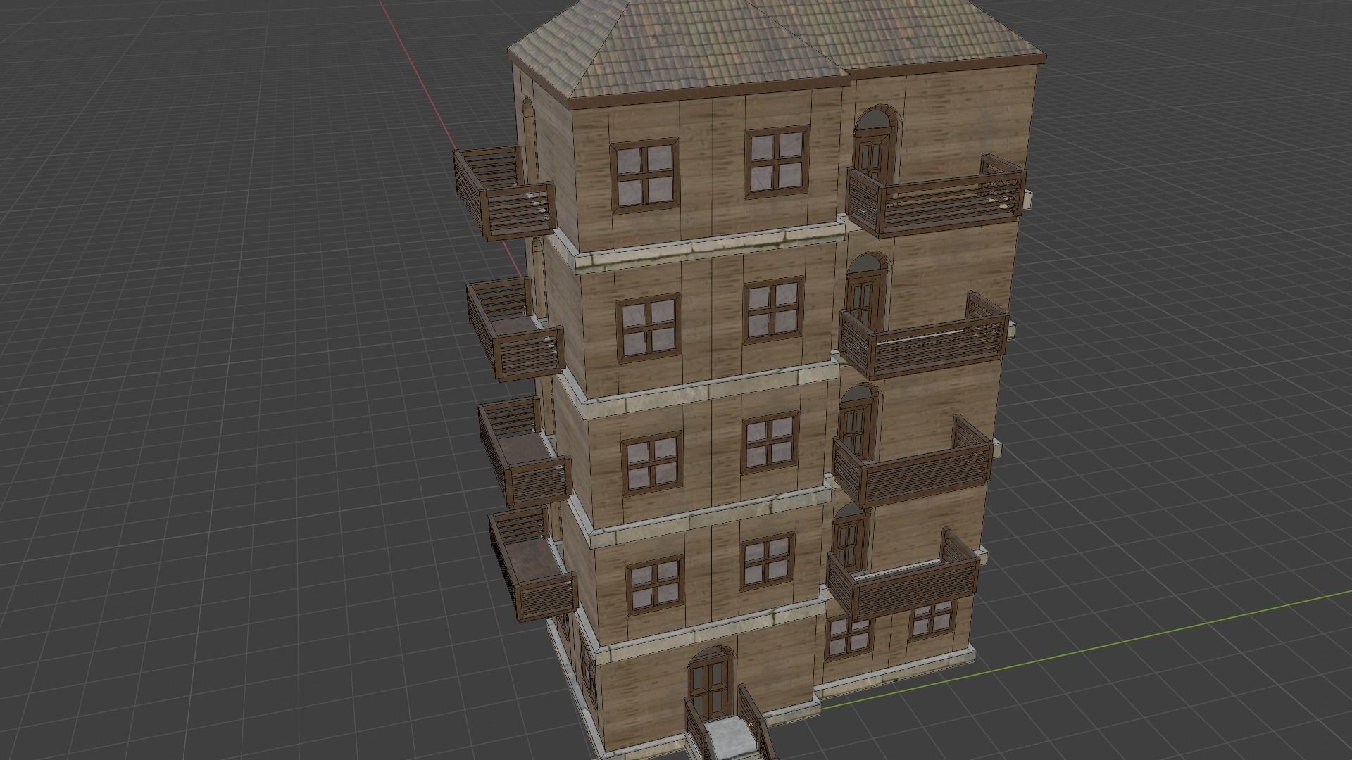 House Model 9 wooden building with balconies Low-poly 3D model_8