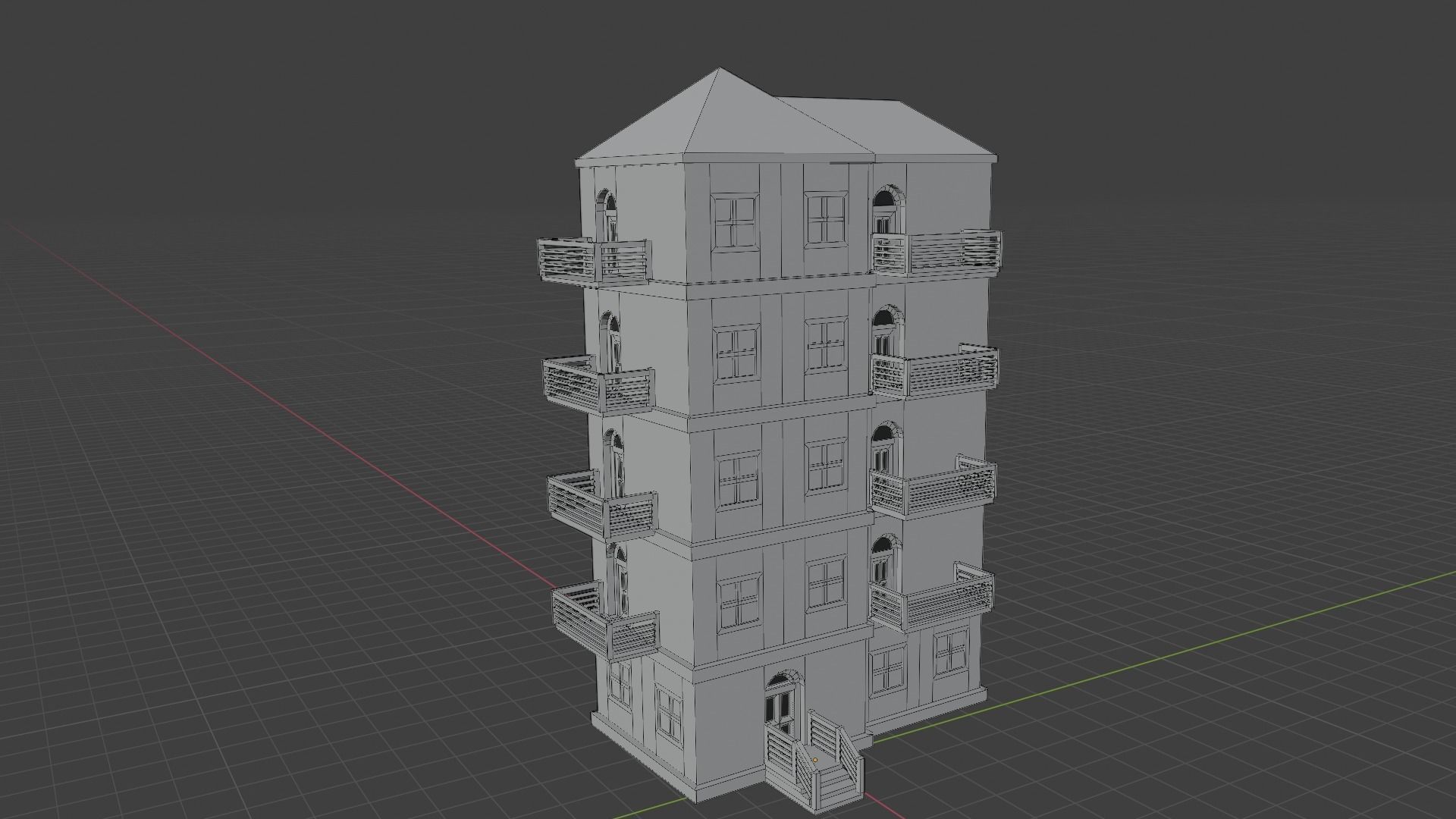 House Model 9 wooden building with balconies Low-poly 3D model_12