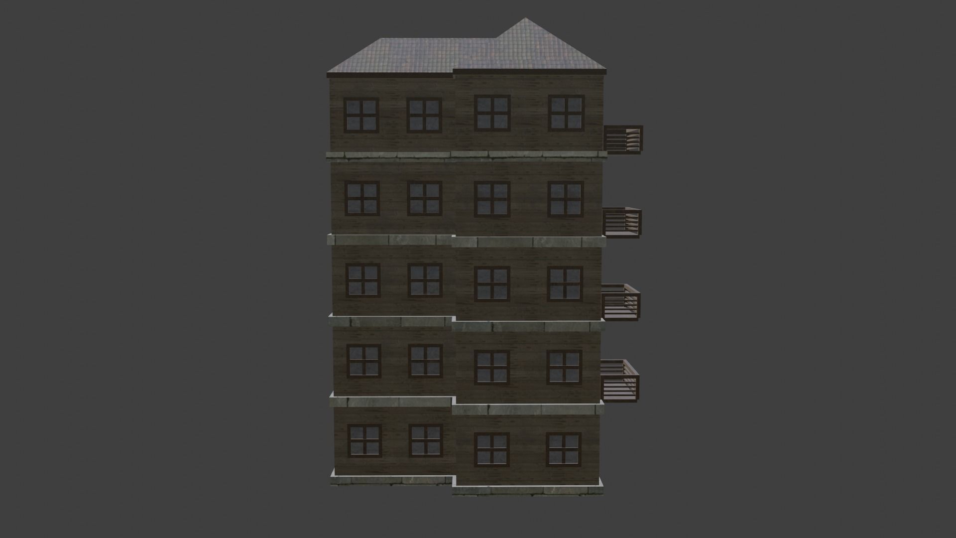 House Model 9 wooden building with balconies Low-poly 3D model_13