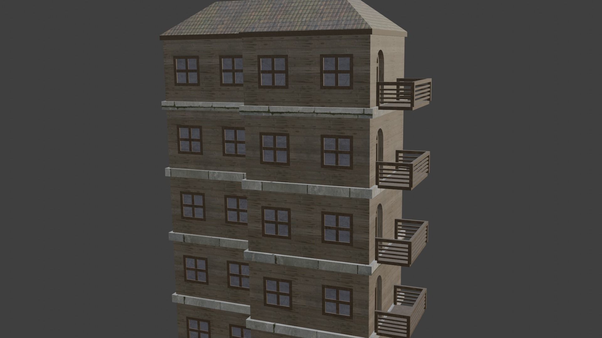 House Model 9 wooden building with balconies Low-poly 3D model_5