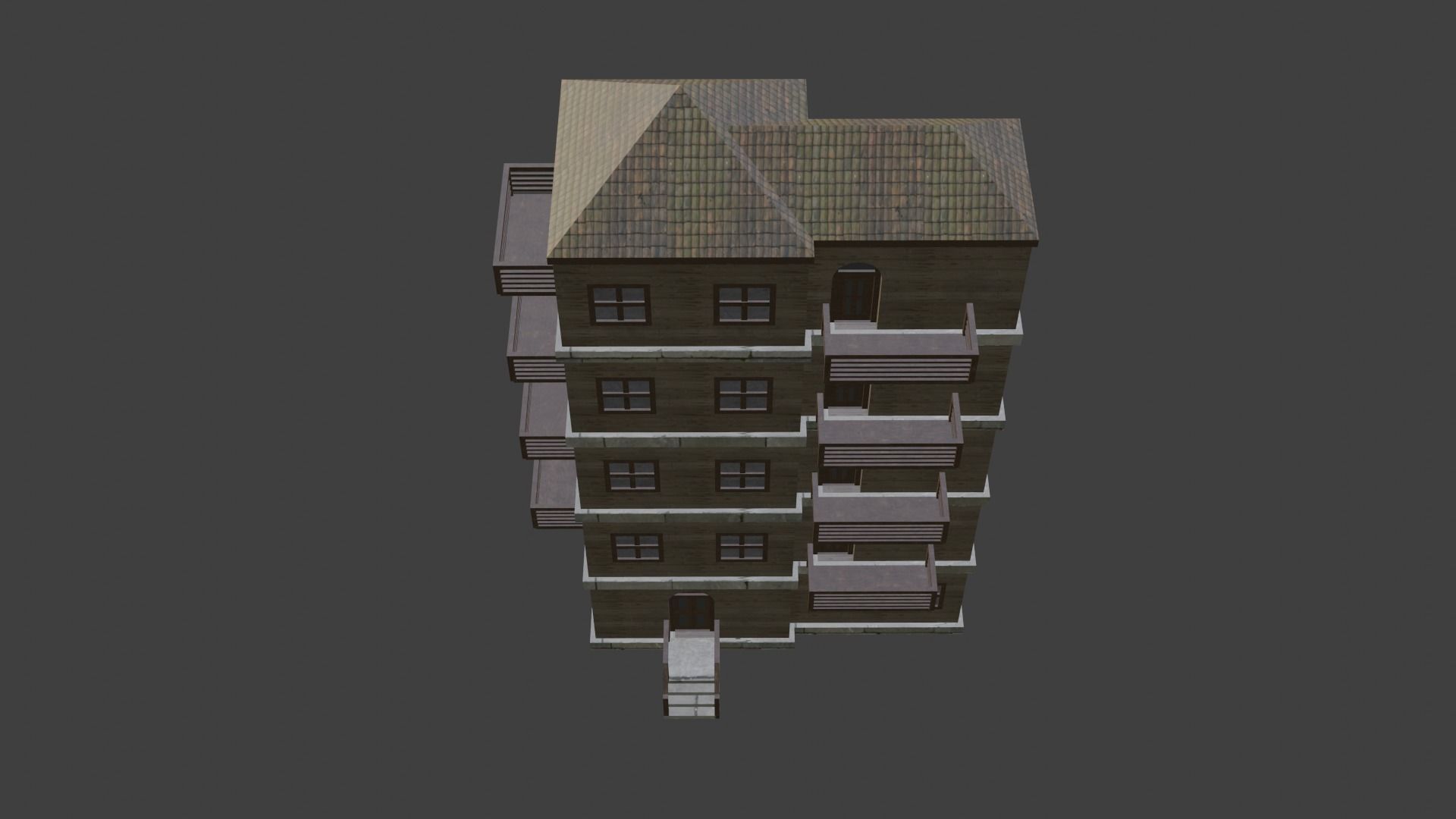 House Model 9 wooden building with balconies Low-poly 3D model_15