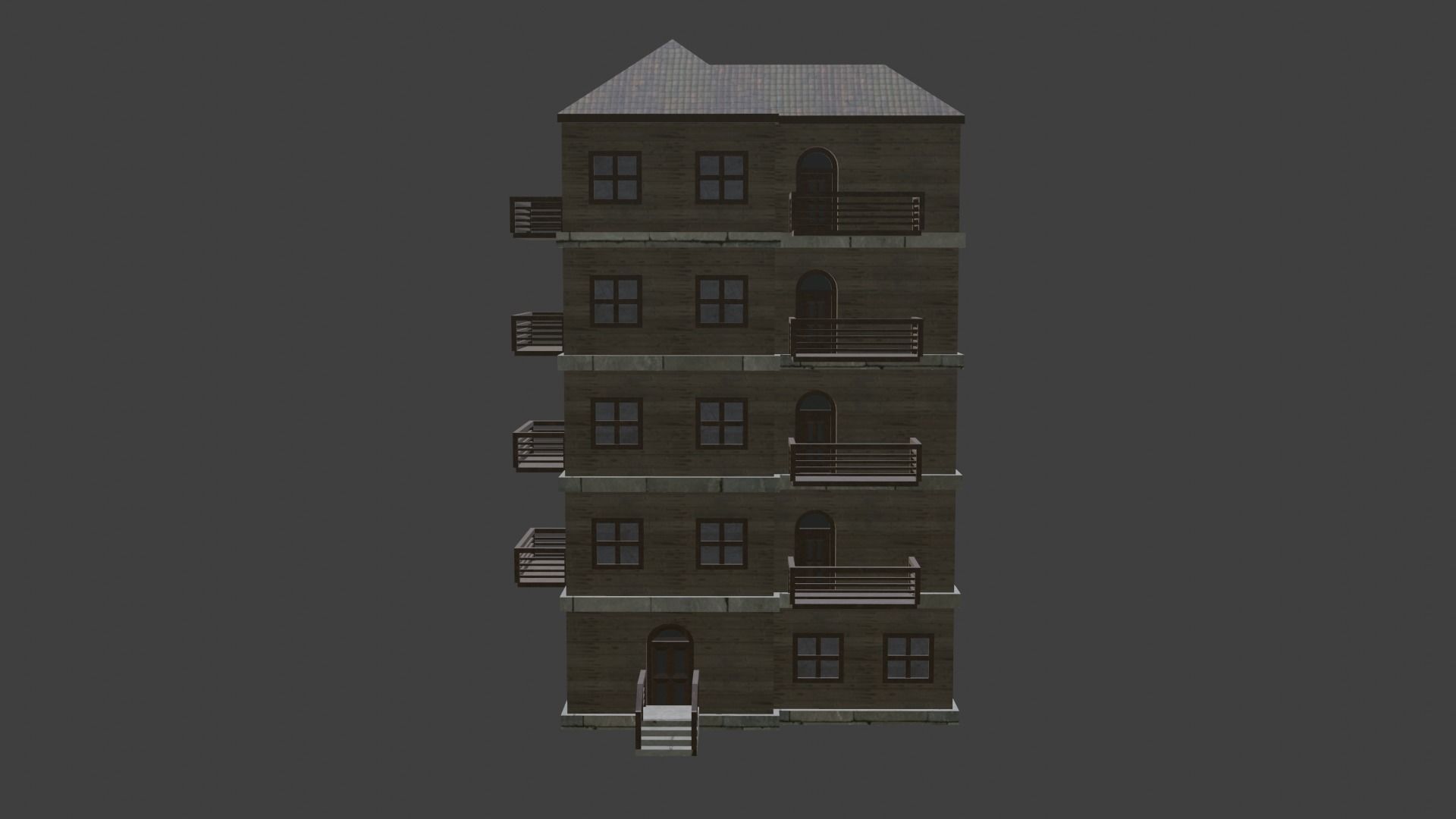 House Model 9 wooden building with balconies Low-poly 3D model_1