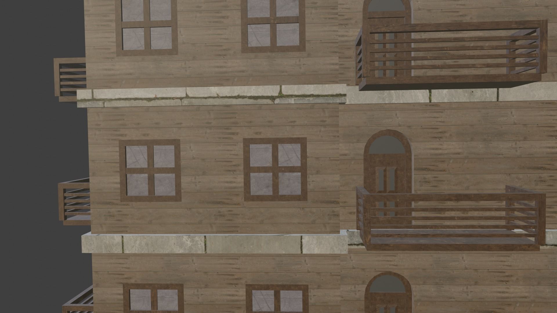 House Model 9 wooden building with balconies Low-poly 3D model_6