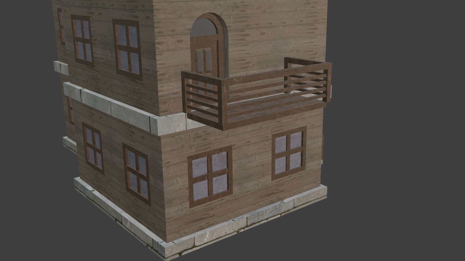 House Model 9 wooden building with balconies Low-poly 3D model_4