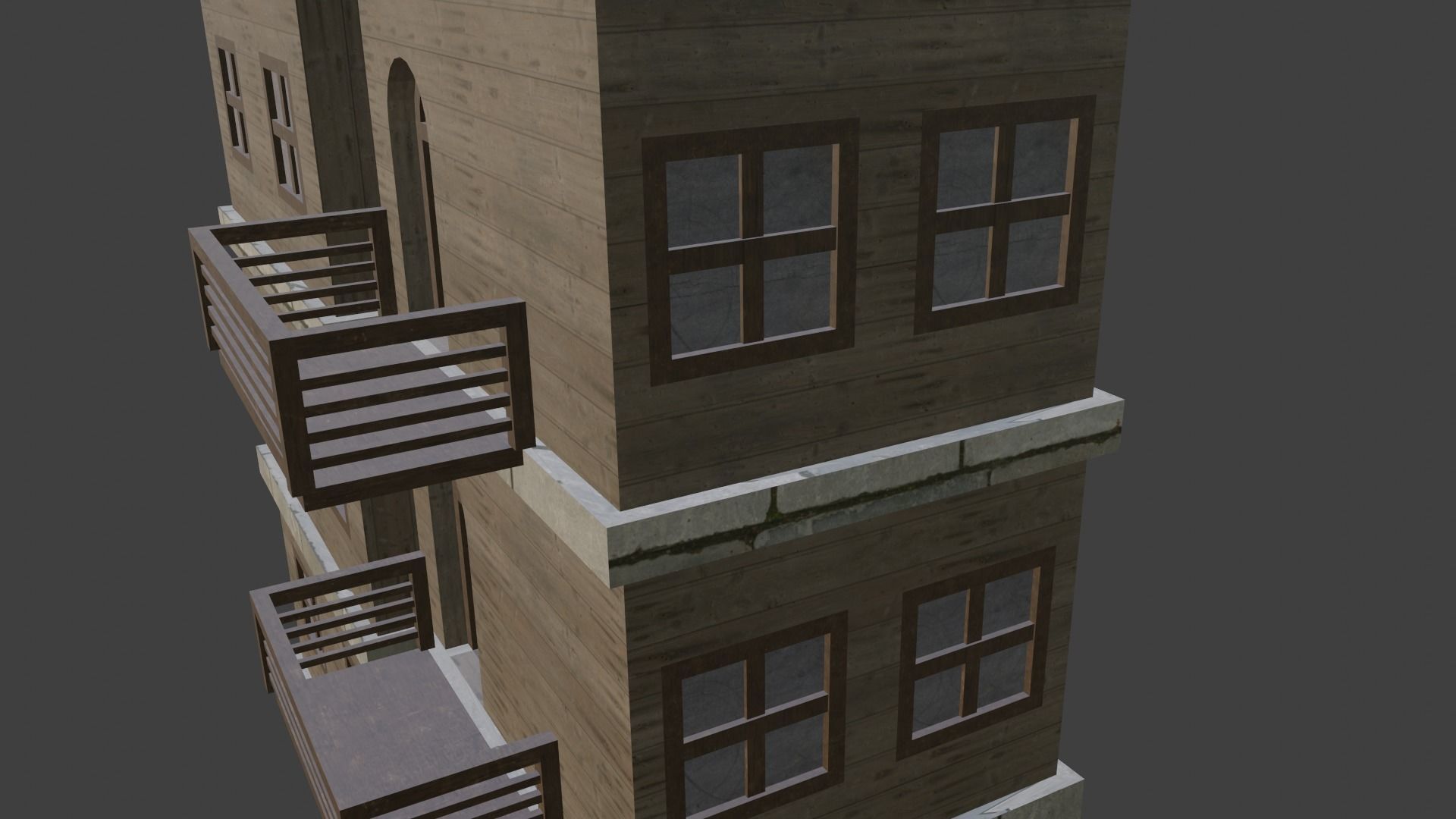 House Model 9 wooden building with balconies Low-poly 3D model_7